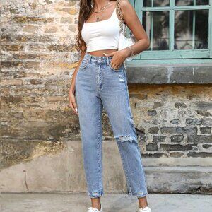 Plus Size Ladies Casual Comfortable Straight Leg Denim1XL